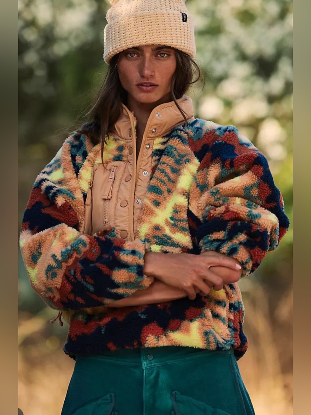 Free People Hit The Slopes Printed Fleece Pullover Oasis Combo Aurora Size XS